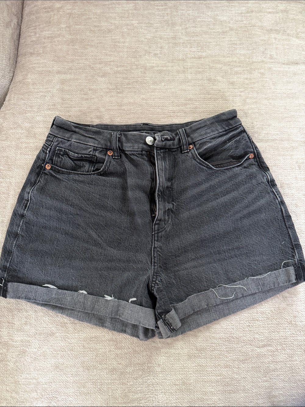 American Eagle Outfitters High-Waist Black Rolled Hem Denim Shorts